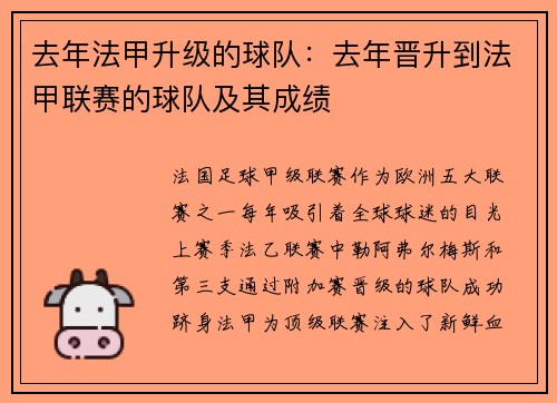 去年法甲升级的球队：去年晋升到法甲联赛的球队及其成绩