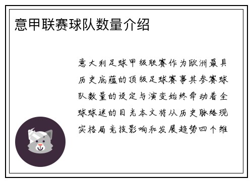 意甲联赛球队数量介绍